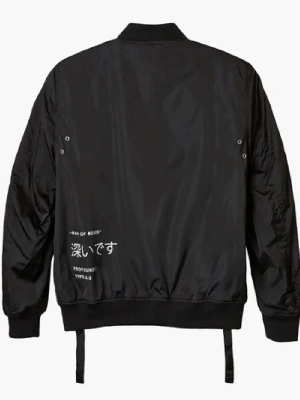 Black Bomber Jacket with Red Rose Embroidery
